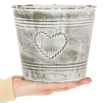 Article Pot de fleurs style shabby chic, cache-pot en métal, en forme de cœur, Ø 17,5 cm, H 15,5 cm