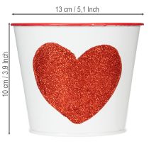 Article Pot de fleurs blanc à cœur rouge, jardinière, Ø13cm H10,5cm