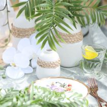 Article Vase à fleurs en céramique blanche en jonc de mer, vase de table H10,5 cm, 2 pièces