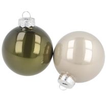 Article Boules de Noël en verre brillant olive et gris argenté 5 cm 24 pièces