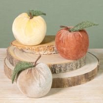Article Pomme décorative en velours avec feuille marron jaune Ø7,5cm H9cm 9 pcs