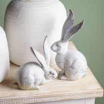 Article Lapin décoratif, figurine de jardin aspect béton, shabby chic, décoration de Pâques avec accents argentés H21/14 cm, lot de 2