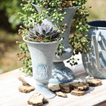 Article Calice Décoratif Métal Antique en Blanc Bleu Ø11cm H17.5cm
