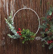 Article Couronne décorative eucalyptus, baies et cônes artificielle Ø30cm
