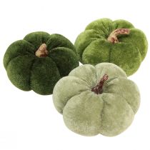 Article Citrouilles décoratives en tissu vert velouté Ø7cm H4,5cm 9 pièces
