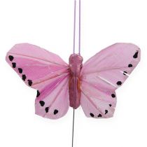 Article Papillons en plumes sur fil coloré 5,5cm 24 pcs
