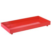 Article Plateau décoratif rectangulaire en métal rouge avec pieds 30×15cm