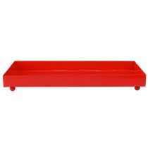Article Plateau décoratif rectangulaire en métal rouge avec pieds 30×15cm