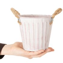 Article Pot décoratif, seau en métal pour plantation, jardinière avec poignées, rose/vert/jaune style shabby chic Ø15cm H13cm, ensemble de 3 pièces