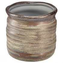 Article Jardinière décorative céramique marron métallisé gris 10,5×10cm 2pcs