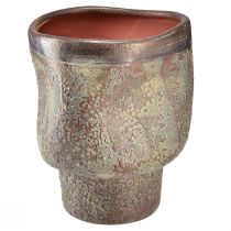 Article Vase décoratif jardinière en céramique marron métallisé gris bleu 16,5×20,5cm