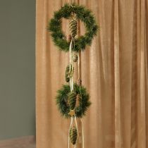 Article Suspension décorative en forme de cône, pommes de pin vertes floquées, 11,5 cm, 6 pièces