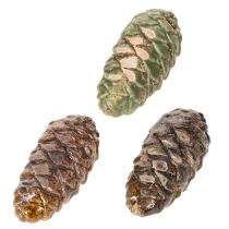 Article Pommes de pin décoratives en céramique, assorties vertes, jaunes et brunes, 8,5 cm, lot de 6
