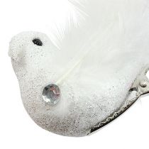 Oiseau de décoration sur pince avec paillettes, blanc 14 cm 2 p.