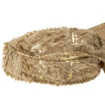Article Ruban décoratif avec fourrure, ruban en fausse fourrure, marron doré, 25 mm, 15 m