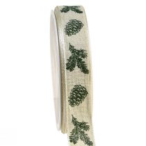 Article Ruban décoratif avec bordure en fil cônes vert crème L25mm L18m