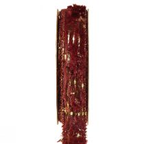 Article Ruban décoratif avec fourrure ruban bijoux fausse fourrure Bordeaux Or 25mm 15m