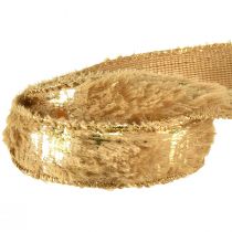Article Ruban décoratif avec fourrure ruban bijoux fausse fourrure marron or 25mm 15m
