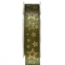 Article Ruban décoratif de Noël avec étoiles vert doré L25mm L15m