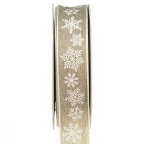 Article Ruban décoratif Noël flocon de neige gris blanc L25mm L20m