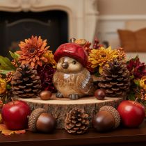Article Figurine décorative d'oiseau avec chapeau en forme de pomme rouge, décoration d'automne, 13 cm