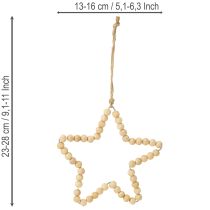 Article Décorations de Noël : perles en bois, cœur, étoile, sapin, 13 cm de haut, lot de 6