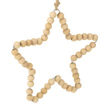 Article Décorations suspendues Noël perles bois forme cœur, étoile, sapin 13 cm - Lot de 6