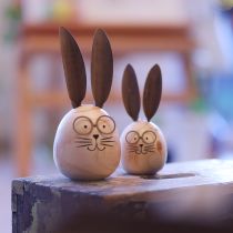 Article Lapin décoratif en bois et métal au design humoristique, un objet sympathique qui attire le regard, 19 cm, 2 pièces