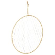 Article Anneau décoratif en métal Ø38cm, décoration suspendue, raphia, argent, naturel, décoration murale bohème, décoration polyvalente, lot de 4