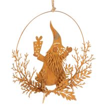 Article Bague décorative de Noël, renne dans une bague, Père Noël avec un cadeau, décoration en métal, finition rouillée, Ø 18 cm, lot de 2