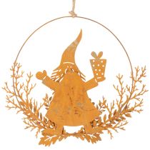 Article Bague décorative de Noël, renne dans une bague, Père Noël avec un cadeau, décoration en métal, finition rouillée, Ø 18 cm, lot de 2