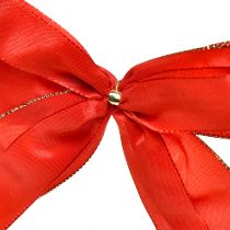 Article Nœud décoratif rouge à bordure dorée – Décoration de Noël élégante, 4 cm de large, 15 × 21 cm, 2 pièces
