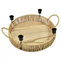 Article Plateau décoratif bois bougeoir métal naturel noir Ø30cm