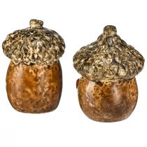 Article Glands décoratifs en céramique avec motif coeur marron 6 cm - décoration de table d'automne - 6 pièces