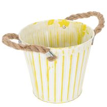 Article Seau à planter, jardinière avec poignées, décoration en métal rose/vert/jaune style shabby chic Ø16,5 cm H15 cm, ensemble de 3 pièces
