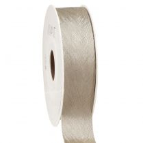 Article Ruban de soie élégant avec imprimé plumes en argent - parfait pour les décorations festives largeur 25mm longueur 15m