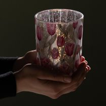 Article Lanterne élégante à motif de tulipe pour une décoration printanière d'ambiance, 12,5 cm, 2 pièces.