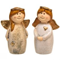 Article Figurines décoratives d&#39;ange – Crème et blanc avec accents dorés, 13 cm – Embellissement céleste pour votre maison – Lot de 2