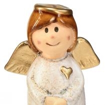 Article Charmant duo d'anges en céramique blanc crème avec accents dorés - 8,6 cm - Figurines décoratives célestes - 2 pcs