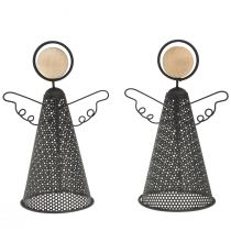 Article Figurine Ange Noël Métal Noir Naturel 15,5cm 2pcs