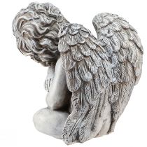 Article Figurine décorative ange assis décoration funéraire polyrésine grise H18cm