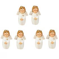 Article Adorable ange en céramique aux accents dorés blanc 7 cm - idée cadeau et décoration amoureuse - 6 pcs