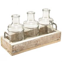 Article Bouteille décorative en verre avec plateau en bois vintage 24x9,5x14cm