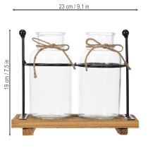 Article Vase décoratif en forme de bouteille, verre et bois, 23 x 12 x 19,5 cm, lot de 2
