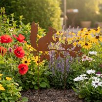 Article Écureuil décoratif de jardin sur piquet, métal vieilli, 42 cm de haut, 3 pièces