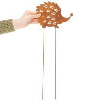 Article Piquet de jardin décoratif en forme de hérisson à patine rouillée, 20 cm