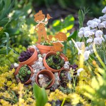 Article Piquet de jardin aspect rouille décoration de jardin fille et garçon 4 pièces