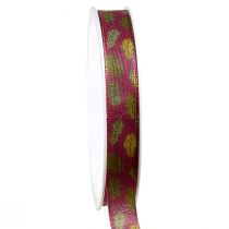 Article Ruban cadeau ruban en tissu d&#39;automne avec feuilles de chêne vert bordeaux 15mm 18m
