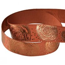Article Ruban cadeau avec roses dorées ruban décoratif rouge marron 25mm 15m