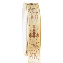 Article Ruban cadeau Noël renne marron crème B25 L18m